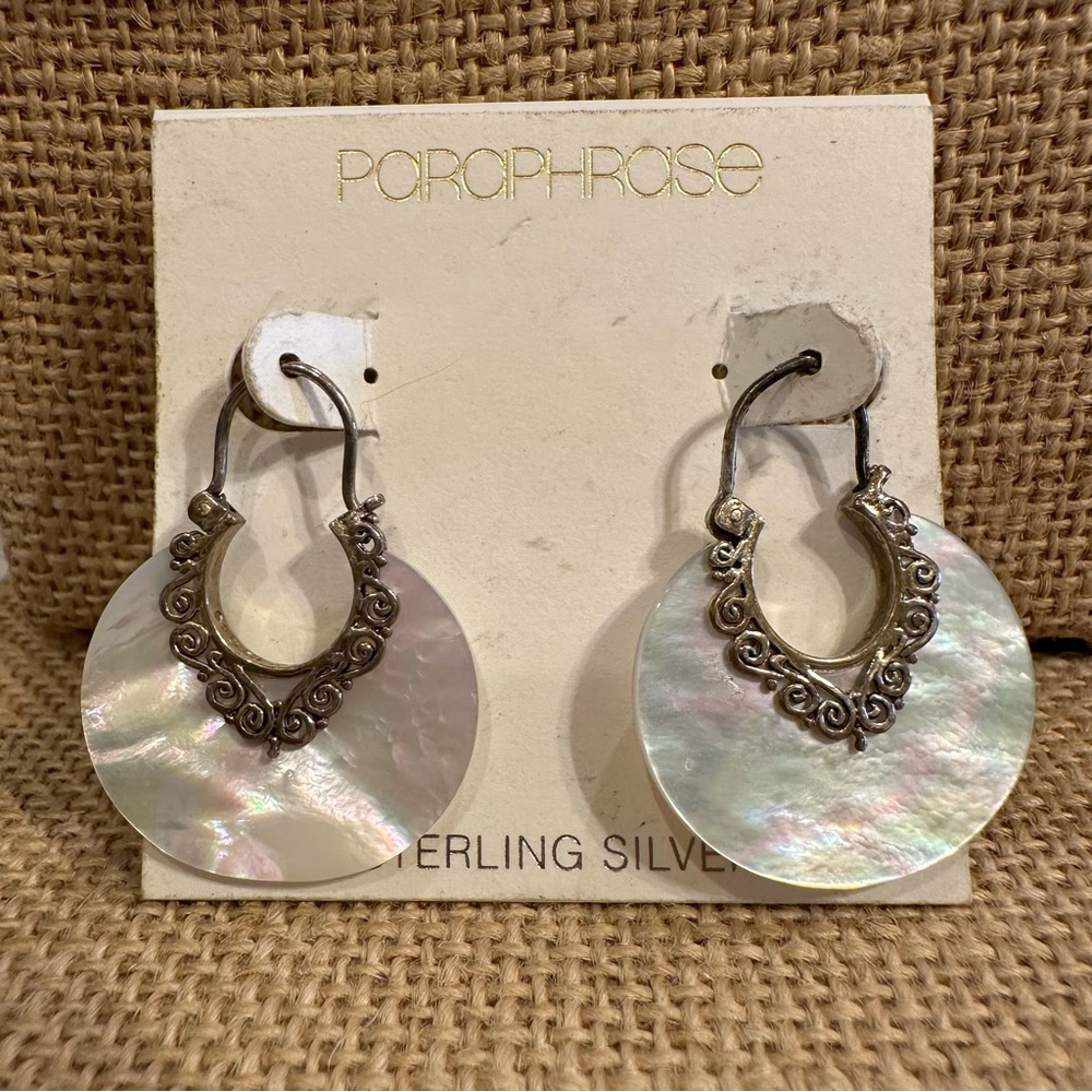 NWT Paraphrase Sterling Silver w/ Mother of Pearl hoop style Earrings GORGEOUS